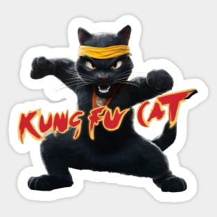 black cat elite kung fu cat fighter in vintage retro style Sticker